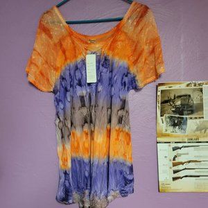 Womens Free Style Umbrella Orange and Purples Top Medium to 2 XL